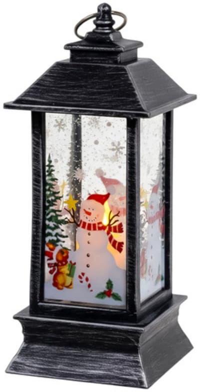 Ruhhy Zilveren LED kerstlantaarn met sneeuwpopmotief en warm licht 12,5 cm