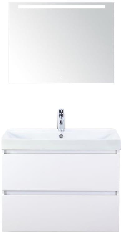 Maxx XL Badmeubelset 80 cm - Wit Hoogglans - Wastafel Just 1 Kraangat met LED Spiegel