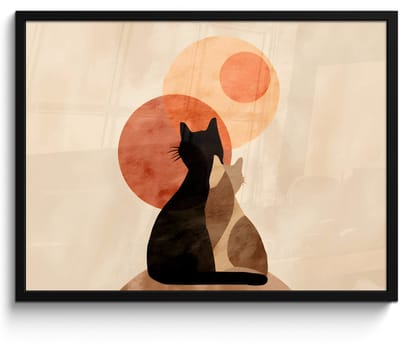 Poster in lijst - Fotolijst 80x60 cm - Posters - Katten - Zwart - Abstract - Cirkels - Posterlijst zwart - Decoratie - Wanddecoratie woonkamer - Muurdecoratie slaapkamer