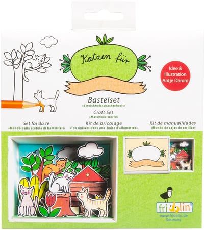Fridolin luciferdoosje knutselset katten familie miniatuur cadeau.