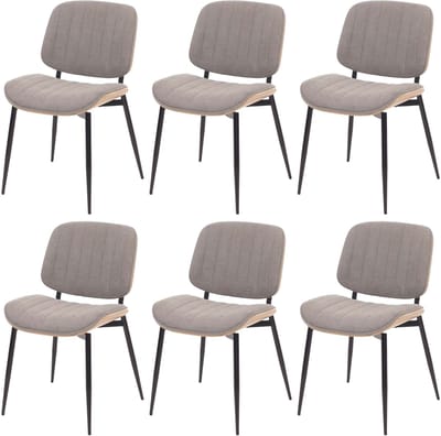 Set van 6 eetkamerstoelen MCW-O44, keukenstoel Stoel, gebogen hout stof (370g/m²) Oeko-Tex MVG ~ natuurlijk, lichtgrijs