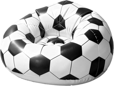 Opblaasbare Voetbalbank - Draagbare Zitbank - Kamperen en Festivals - Voetbalthema Design - 105x80cm - Zwart en wit