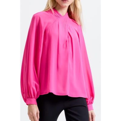 French Connection Eden Ggt Ls Wrap Blouse Fluro Pink Maat: XS | Longsleeves Outlet | Dames | Roze