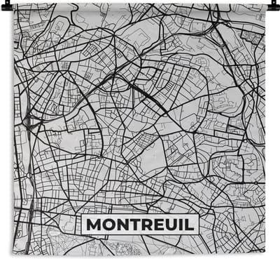Wandkleed - Wanddoek - Plattegrond - Kaart - Stadskaart - Frankrijk - Montreuil - 180x180 cm - Wandtapijt