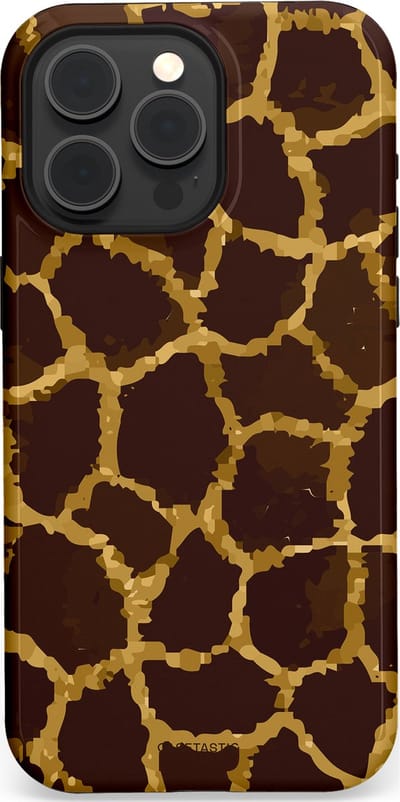 Casetastic hoesje geschikt voor Apple iPhone 15 Pro Max - MagSafe - Dubbellaagse bescherming - Afrikaanse Giraffenprint - Fashion Case - Zwart Bruin Goud Olijfgroen