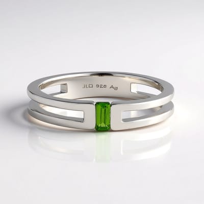 Cavill - Zilveren Ring 925 Sterling met 0,14 ct Russische Diopsied - Achthoek Trapgeslepen Groene Edelsteen - Unisex Minimalistisch Design