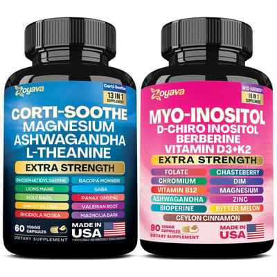 Zoyava Cortisol en Myo-Inositol Alles-in-één Voedingssupplement - Multivitamine Combinatie met Extra Krachtige Ingrediënten voor Fitness & Gezondheidszorg 2 bottle