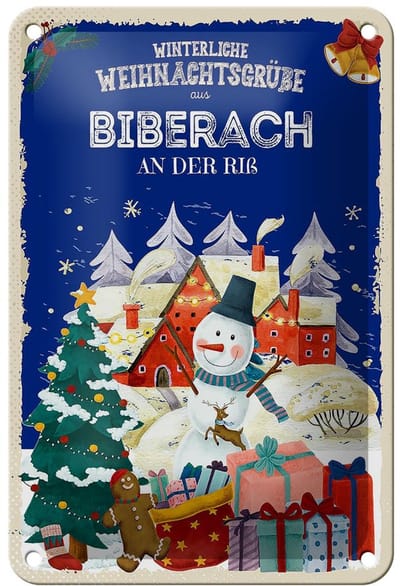 Blechschild Weihnachtsgrüße aus BIBERACH an der Riß Geschenk 12x18cm