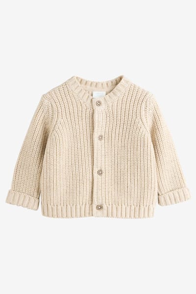Next - Pasgeboren unisex - Grofgebreid babyvestje met borduursel - Crème