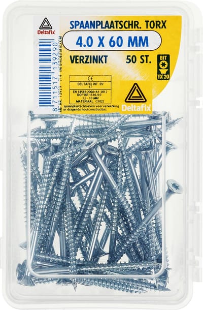 Deltafix spaanplaatschroef platkop / torx / met nibs / type 17 snijpunt verzinkt 4.0 x 60 mm 50 st.