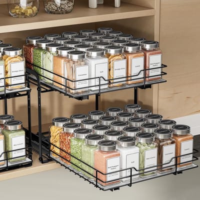 Famanu – Uittrekbaar kruidenrek voor in kasten, organizer voor kruidenpotjes, 27,2 x 29,2 x 23,9 cm
