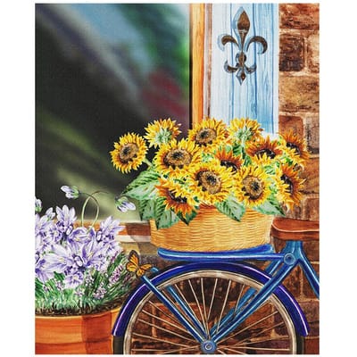 Broderie Diamant Panier Plein de Tournesols Vélo DIY Peinture Diamant Point de Croix 20X30CM white