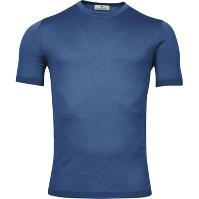 Thomas Maine Trui Pullover Short Sleeve Merino Single Knit Crew Neck Midden Blauw / male
