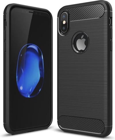 Geborsteld Siliconen Hoesje geschikt voor Apple iPhone Xs / X - Zwart TPU Hoesje van iCall