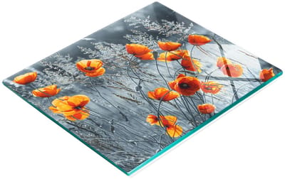 Multifunctionele decoratieve glazen keukenplank met klaprozenmotief, 60x52 cm