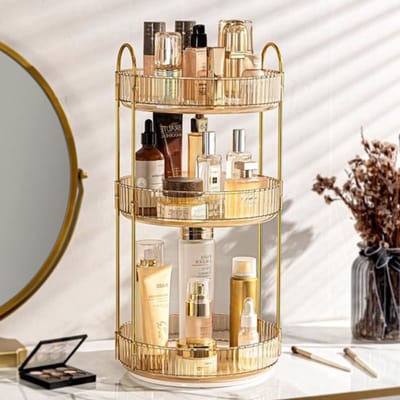 Make-up organizer voor toilettafel, 360° draaibare organizer voor de badkamer op de wastafel, grote capaciteit voor huidverzorging, draaiende organizer voor cosmetica op dressoir op de wastafel (3