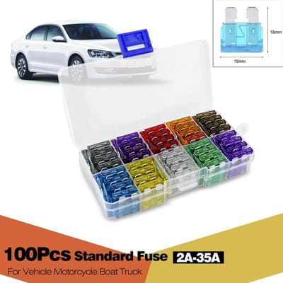 Assortiment de fusibles à lame Standard pour voiture, 100 pièces, 2A 3A 5A 7.5A 10A 15A 20A 25A 30A 35A pour véhicule 100 pcs blue