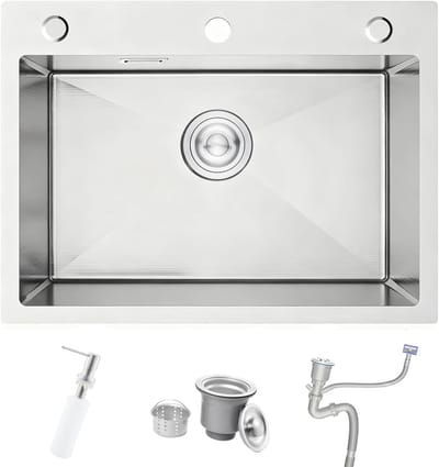 Keuken Spoelbak - Enkele Wasbak - Camper Keuken - Krasbestendig Oppervlak - 60 x 45 cm - Geborsteld