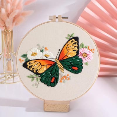 Diy handgeborduurde vlinderbloemenkit voor beginners Cross Stitch Set naaldwerk hoepel handgemaakte naaikunst Craft Kit groen/geel