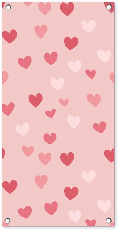 Tuinposter 40x80 cm - Tuindecoratie Hartjes - Patroon - Roze - Eenvoudig - Poster voor in de tuin - Buiten decoratie - Schutting tuinschilderij - Tuindoek muurdecoratie - Wanddecoratie balkondoek