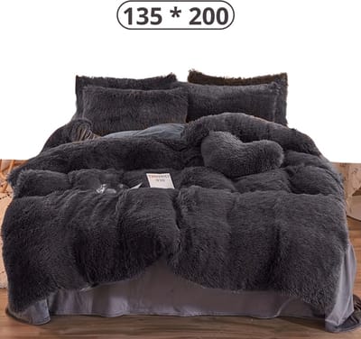 Livano Teddy Dekbedovertrek - Fleece Dekbedovertrek - Fluffy Dekbedovertrek - Pluche - Dekbed - Deken - Inclusief Kussens - Grijs 135x200cm