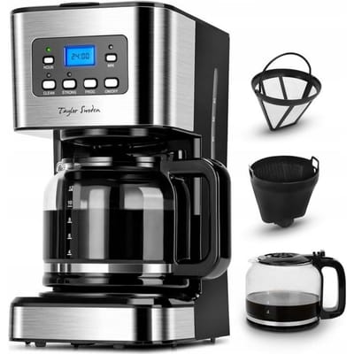 Taylor Swoden Koffiezetapparaat Filterkoffie - Koffiemachine 1.5L/ 12 Koppen - met Glazen Kan-Digitaal Display, Timer- Zwart/RVS - Darcy 30QUK