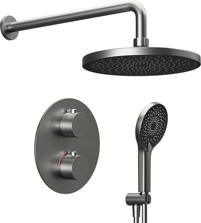 Lomazoo Inbouwdoucheset Gun Metal - met thermostaatkraan - met ronde handdouche - Cyra