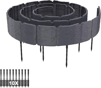 T-Vormige Gazonrand - Kunststof - Pak Van 10 - Versterkte Pp-Palisades - Met Bevestigingsnagels - Weerbestendig - 2,5 m - Modulaire Tuinrand - Antraciet - NAIZY