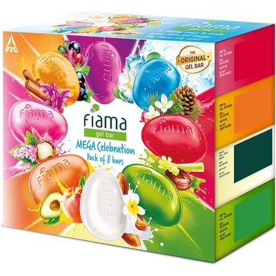 Fiama Gel Badzeep Mega Feestpakket, Met 8 Unieke Gel Zeepjes, 1000g (125g - Pak van 8), met Huidverzorgers Voor Gehydrateerde Huid, Zeep voor blue