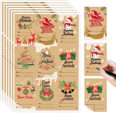 Dailygoods- Kerststickers 144 Stuks - Zelfklevende Cadeaulabels - Kraftpapier - Kerstdecoratie - Vrolijk Kerstfeest - Persoonlijke Touch - Geschenketiketten