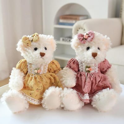 2 stuks/lot Knuffelbeer met kleding Pluche Speelgoed Poppen Zuster Beer Knuffelspeelgoed voor Kinderen Meisje Verjaardag Kerstcadeau