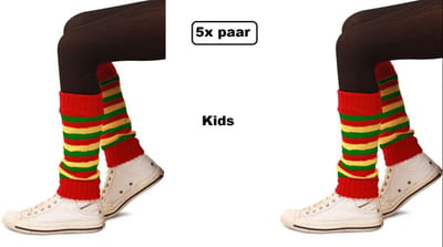 5x Paar Beenwarmers kinderen rood/geel/groen - been warmer carnaval festival thema feest optocht kids rood geel groen cheerleader fitness