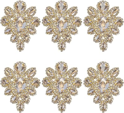6 Stuks 45 x 57mm Druppelvormige Strass Applicaties met Gouden Legering en Topaas Kristallen voor DIY Mode en Bruidsaccessoires