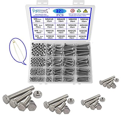 Dailygoods- Zeskantbout Assortimentset 320 Stuks - Moeren - Schroevenset - Roestvrij Staal - Transparante Opbergdoos - Voor DIY en Industrie - Schroeven