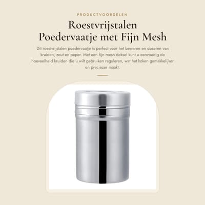 Dailygoods- Poeder Shaker Roestvrij Staal - Herbruikbare Kruidenpot - Zout/Peper Pot - Fijn Mesh Deksel - Keuken/Kruidenopslag - Veilig en Hoogwaardig