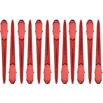 12 stuks Salon Klemmen Grips Kapsalon Barbershop Eendenbek Haarclips Haarspeld voor SalonRood