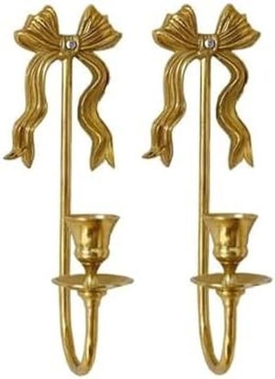 Muur Kandelaars - Kaars Houder Wand - Sfeer Creëren - Messing Gesneden Decor - 8 x 23 cm - Goud