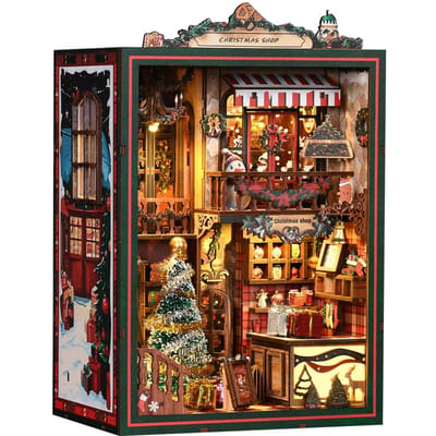 Vintage 3D Mini Kerstwinkel Boekencollectie Kamer DIY Desktop Bouwscène Volwassen 3D Puzzel Plankeninzet Decor Speelgoed