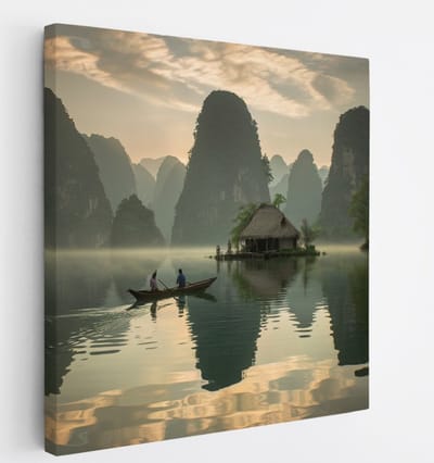 Saammp Canvas Schilderij - Huisje op het water - Landschap - Natuur - 20x20 - Foto op canvas - Wanddecoratie - Muurdecoratie Woonkamer - Slaapkamer decoratie - Canvas Print