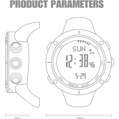 Montre de sport numérique d'extérieur pour hommes, avec altimètre, baromètre, boussole, heure mondiale, étanche à 50M white