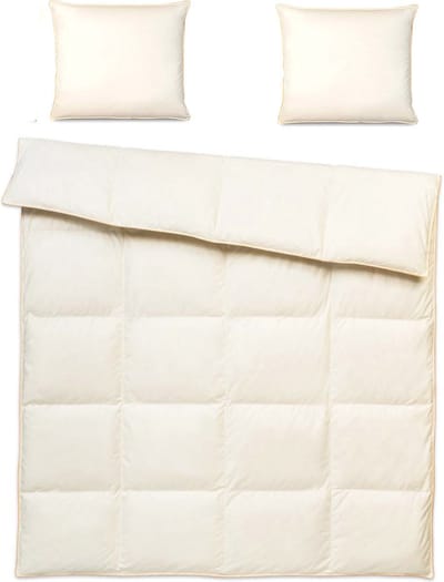 Donzen Dekbed 220x200cm – 2.5kg Dons Vulling - 2 Persoons Ganzendons Dekbed – 100% Katoenen Tijk - Satijnen Bies – Kleur Crème –Herfst/Winter Seizoen + 2 Kussens 70x80mm 2kg Vulling