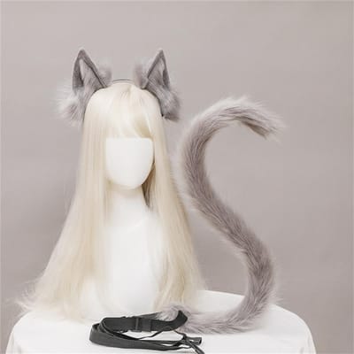 2 stuks/set Pluche Kattenoren Staart Set Realistisch Lolita Hoofdband Kattenstaart Cosplay Accessoires Handgemaakte Simulatie Dierenoortjes ear and tail
