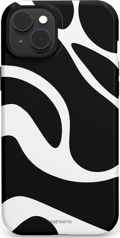 Casetastic Hoesje Geschikt voor Apple iPhone 15 Plus Magsafe - Stijlvolle Beschermende Duo-layer Case - Zwart Wit Golven