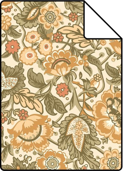 Proefstaal ESTAhome behang vintage bloemen geel en groen - 26.5 x 21 cm - 131493-S