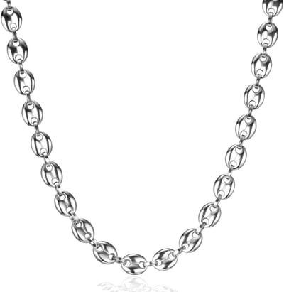 Heren Ketting van RVS met Koffieboon Schakel, Hip Hop Stijl, Verkrijgbaar in Diverse Lengtes en Breedtes