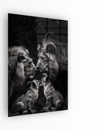 Indoorart - Glasschilderij Leeuwenliefde 40x60 CM - Afbeelding op plexiglas - Inclusief montagemateriaal