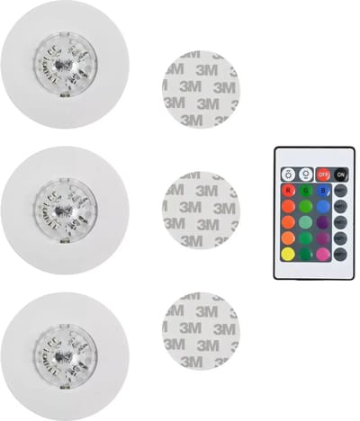 Benson LED disco party licht - RGB LED - afstandsbediening - 3 stuks - ø 80 mm - IP20