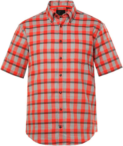 JP 1880 - Heren - Ruitenshirt korte mouwen buttondown-kraag Modern Fit - Oranjerood - Maat 3XL