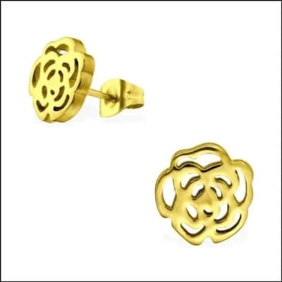 Aramat Jewels | Oorbellen | Roos Oorbellen 9x8mm – Tijdloos bloem Cadeau | Goudkleur | |8mm | Staal | Kinderen, Volwassenen | Verkleurd niet