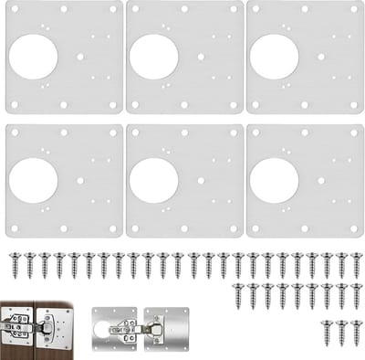 Hinge Reparatieplaat Set van 6 Stuks – RVS Reparatieset met Schroeven voor Keukenkasten, Meubels en Deuren – Verstevigingsplaat voor Losse of Beschadigde Scharnieren en Schappen